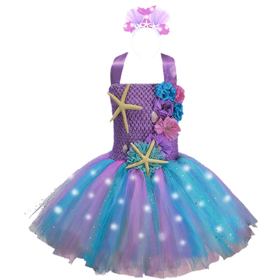 Girls Pastel Dresses with LED Lights Kids Birthday Party Glowing Dress Children Mermaid Costumes Baby Girl Rainbow Unicorn Tutu Mermaid 05 sold by Poopy and Poops General Pet Store poppyandpoops.ca