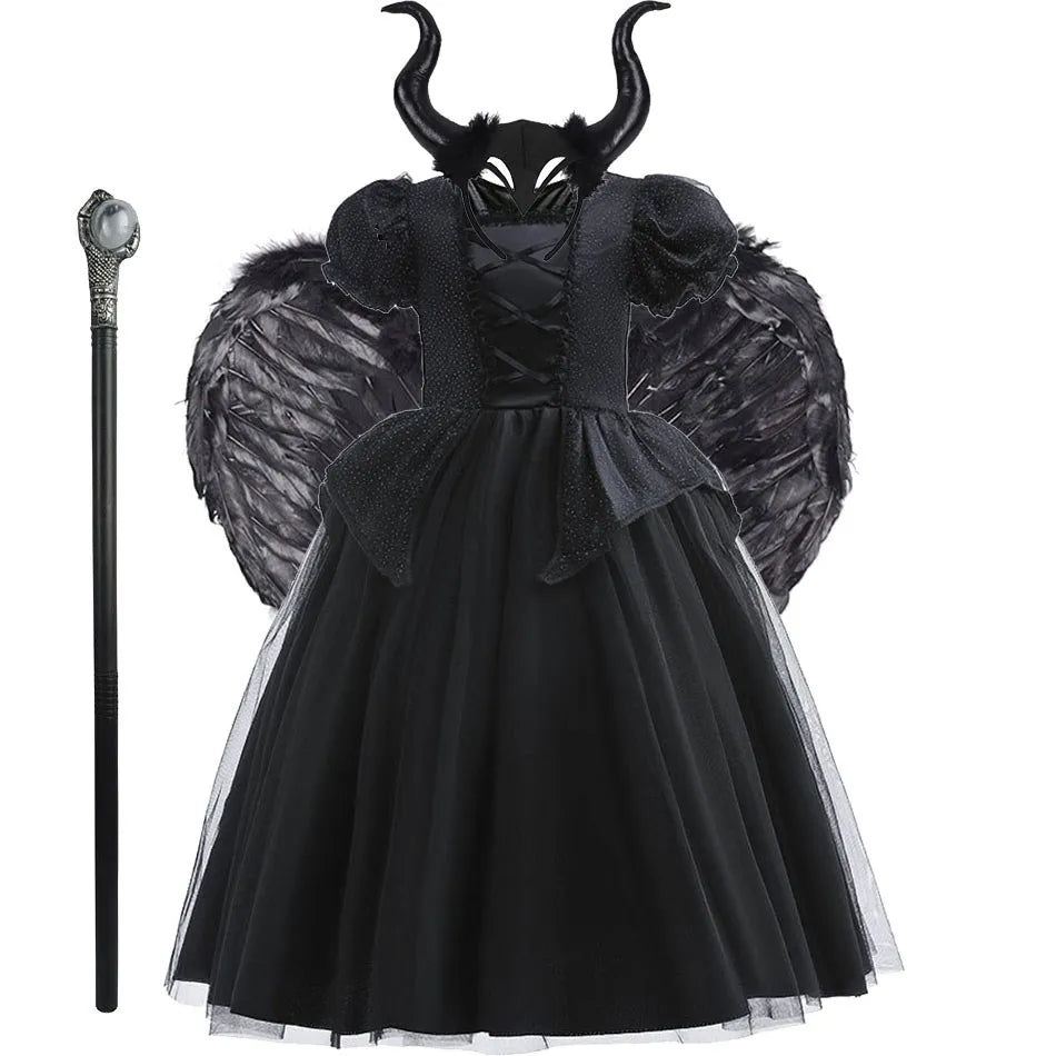 Girls Witch Costume Kids Cosplay Halloween Disguise Baby Devil Queen Pageant Fancy Clothes Princess Malefic Fantasy 3-10 Years DH43 Set 05 sold by Poopy and Poops General Pet Store poppyandpoops.ca