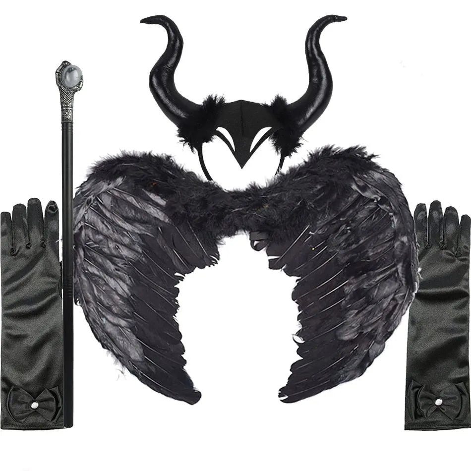 Girls Witch Costume Kids Cosplay Halloween Disguise Baby Devil Queen Pageant Fancy Clothes Princess Malefic Fantasy 3-10 Years Accessories Only sold by Poopy and Poops General Pet Store poppyandpoops.ca