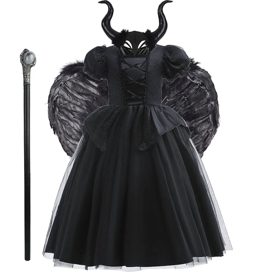 Girls Witch Costume Kids Cosplay Halloween Disguise Baby Devil Queen Pageant Fancy Clothes Princess Malefic Fantasy 3-10 Years sold by Poopy and Poops General Pet Store poppyandpoops.ca