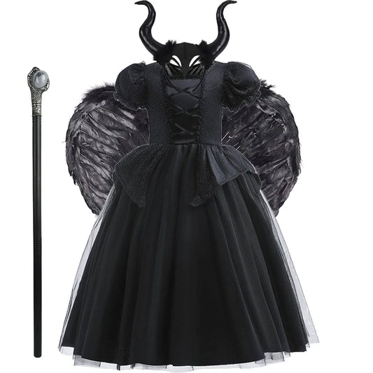 Girls Witch Costume Kids Cosplay Halloween Disguise Baby Devil Queen Pageant Fancy Clothes Princess Malefic Fantasy 3-10 Years sold by Poopy and Poops General Pet Store poppyandpoops.ca