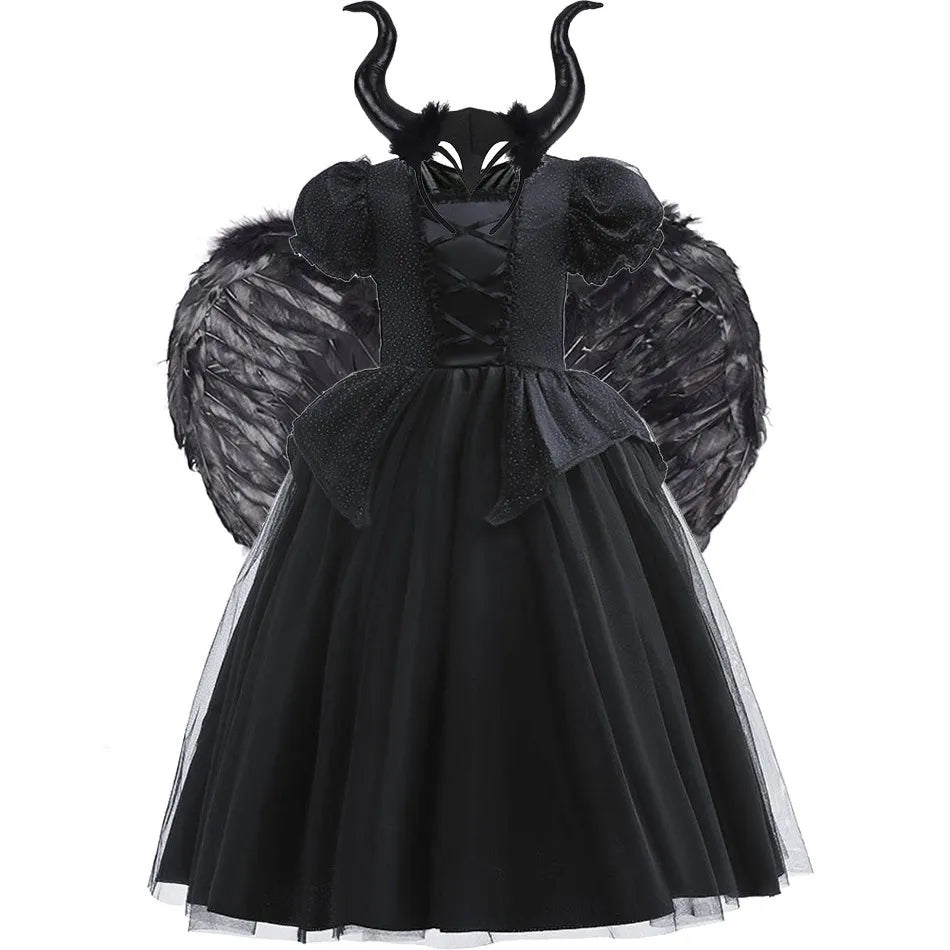 Girls Witch Costume Kids Cosplay Halloween Disguise Baby Devil Queen Pageant Fancy Clothes Princess Malefic Fantasy 3-10 Years DH43 Set 04 sold by Poopy and Poops General Pet Store poppyandpoops.ca
