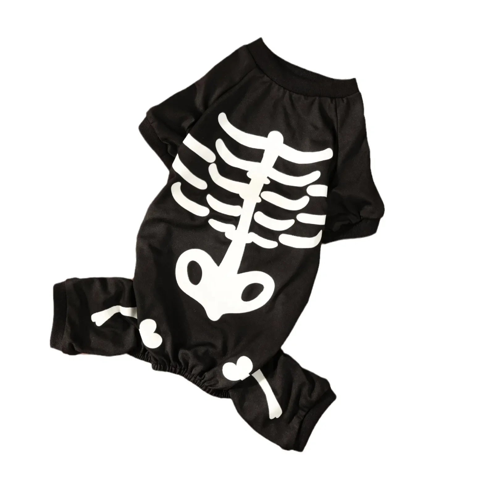 Glow Dark Skeleton Halloween Dog Costume Onesie black sold by Poopy and Poops General Pet Store poppyandpoops.ca