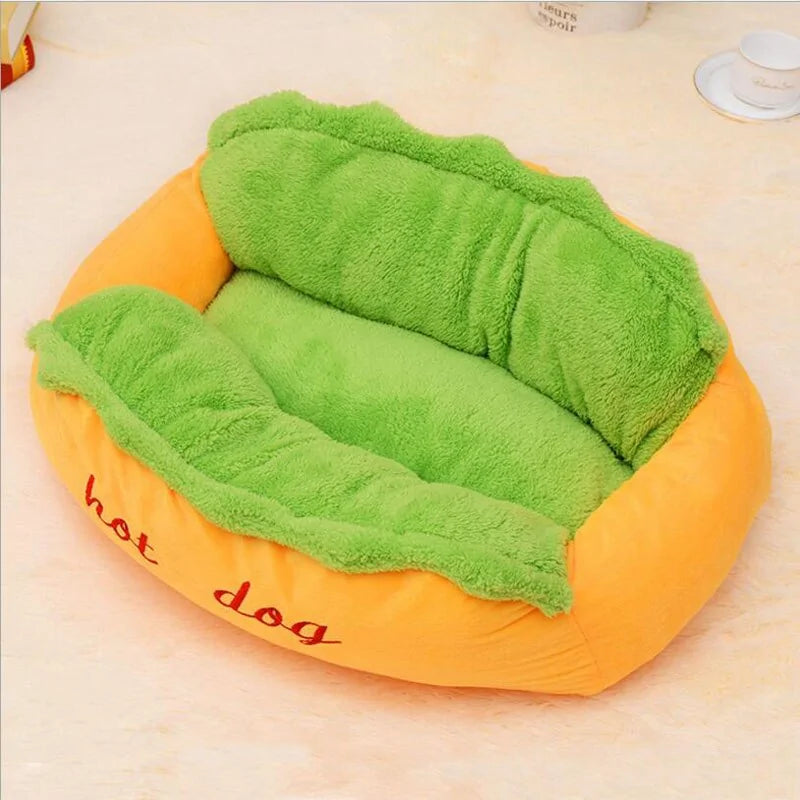 Cute Hot Dog Pet Bed sold by Poopy and Poops General Pet Store poppyandpoops.ca