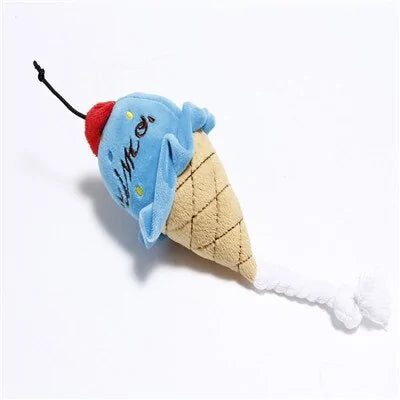 Mushroom Food Plush Squeaking Pet Toy Blue Ice Cream sold by Poopy and Poops General Pet Store poppyandpoops.ca