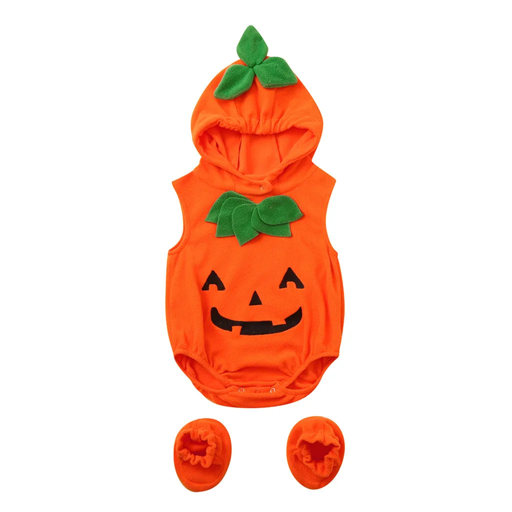 Baby Halloween Costume Pumpkin Baby Boy Girl Romper sold by Poopy and Poops General Pet Store poppyandpoops.ca