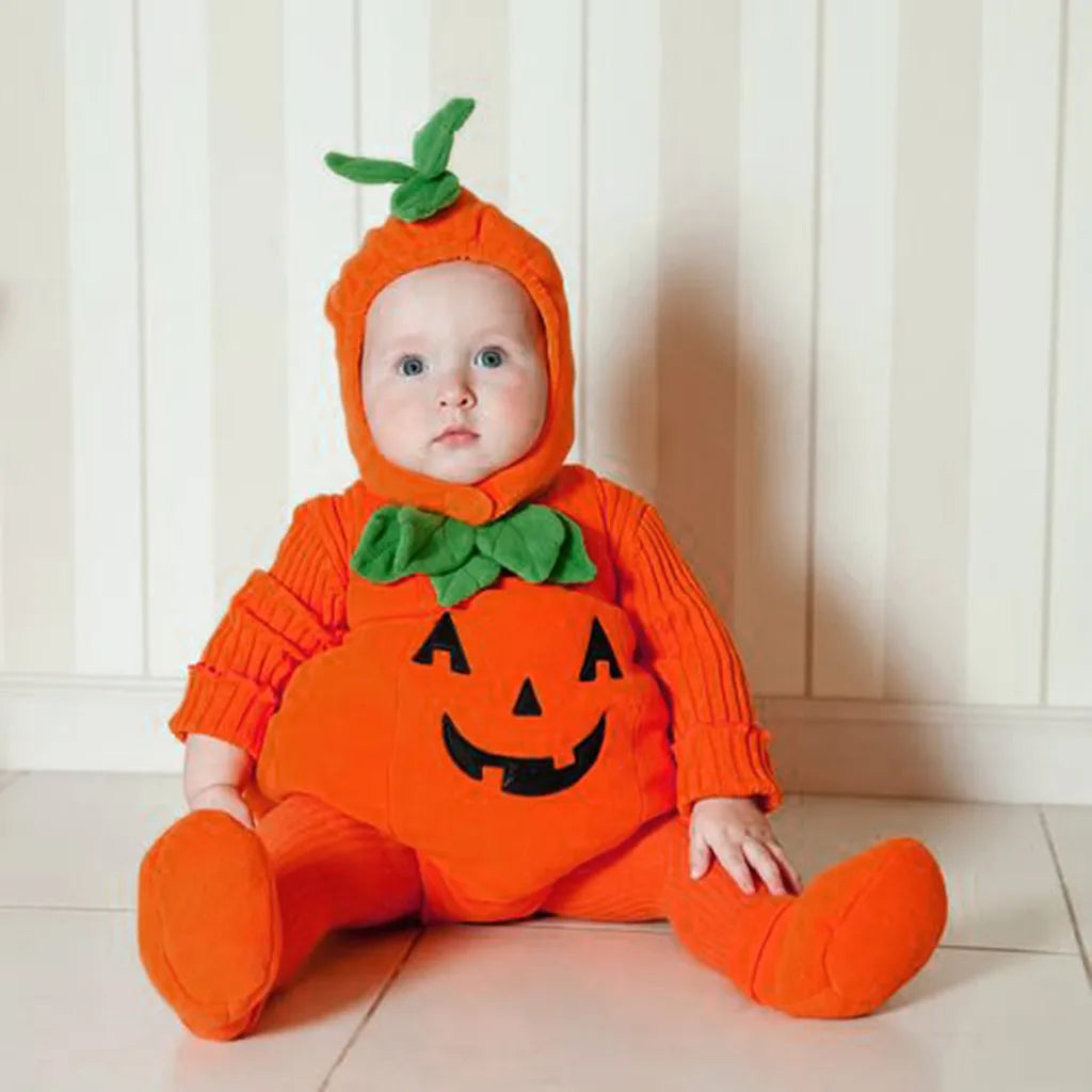 Baby Halloween Costume Pumpkin Baby Boy Girl Romper sold by Poopy and Poops General Pet Store poppyandpoops.ca