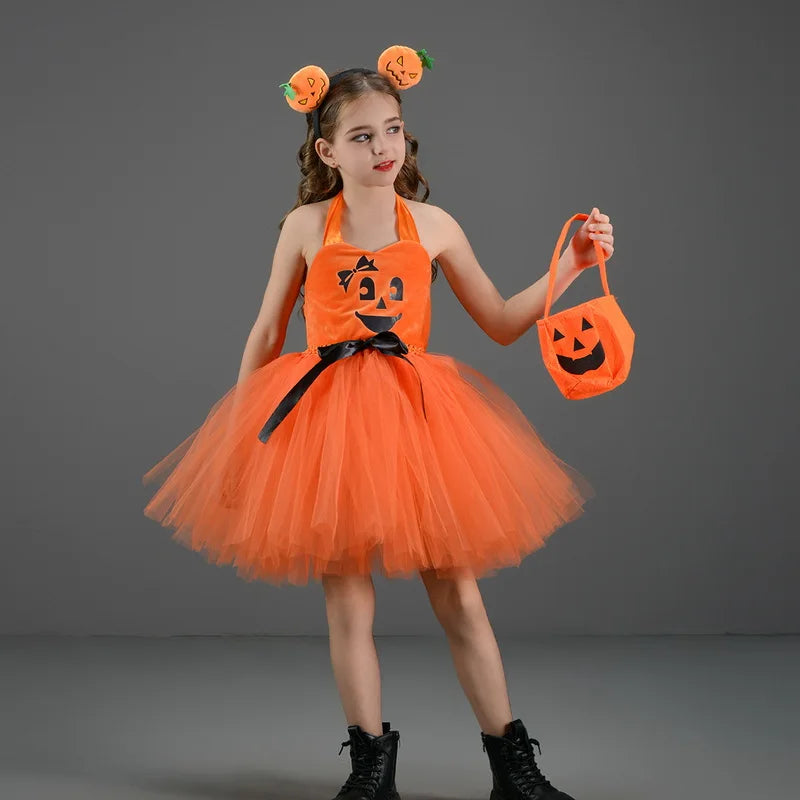 Matching Halloween Child Girl Pumpkin Costume Dress sold by Poopy and Poops General Pet Store poppyandpoops.ca