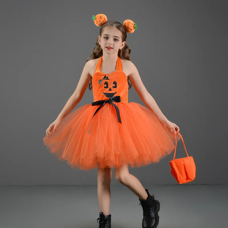 Matching Halloween Child Girl Pumpkin Costume Dress sold by Poopy and Poops General Pet Store poppyandpoops.ca