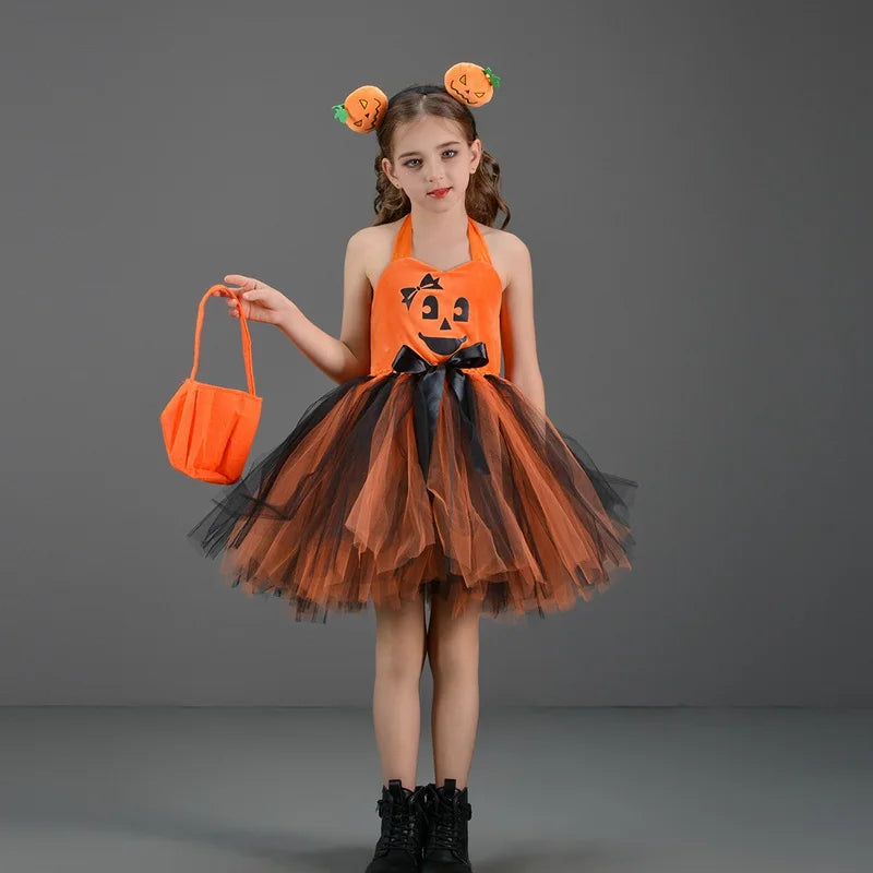 Matching Halloween Child Girl Pumpkin Costume Dress sold by Poopy and Poops General Pet Store poppyandpoops.ca