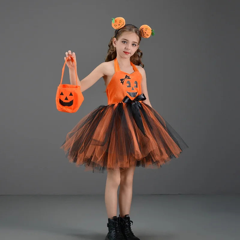 Matching Halloween Child Girl Pumpkin Costume Dress sold by Poopy and Poops General Pet Store poppyandpoops.ca