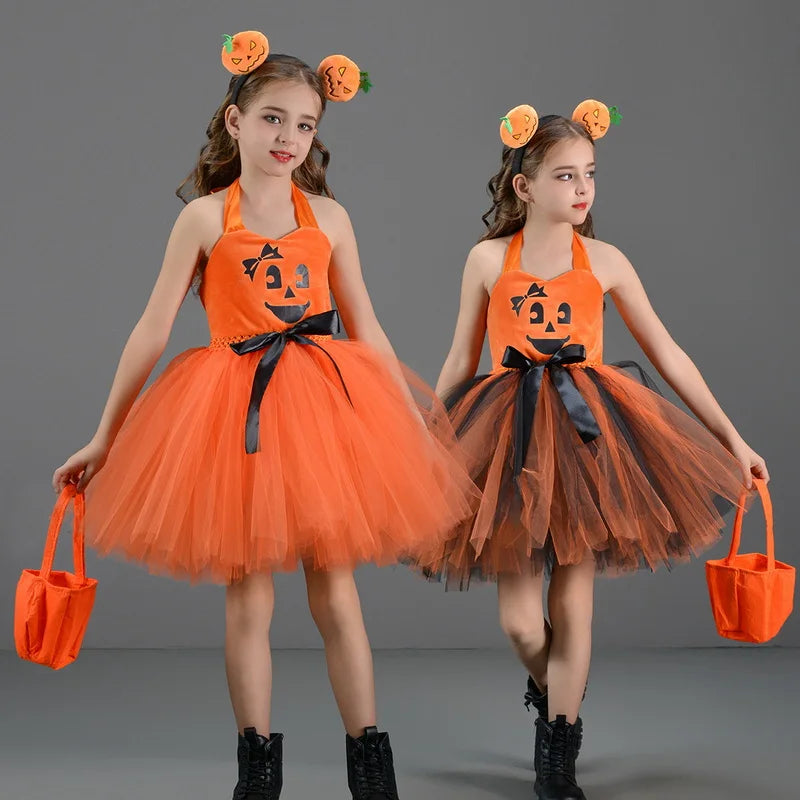 Matching Halloween Child Girl Pumpkin Costume Dress sold by Poopy and Poops General Pet Store poppyandpoops.ca