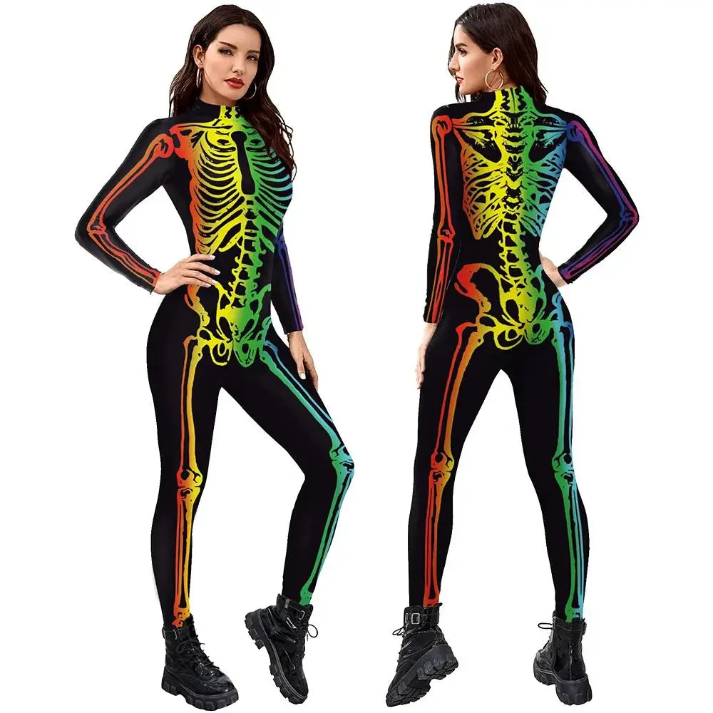 Women's Halloween Colorful Skeleton Human Costume sold by Poopy and Poops General Pet Store poppyandpoops.ca