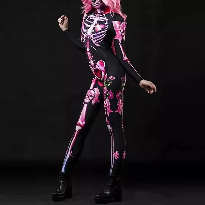 Women Adult Skeleton Halloween Costume in Red Roses and Pink Bows sold by Poopy and Poops General Pet Store poppyandpoops.ca