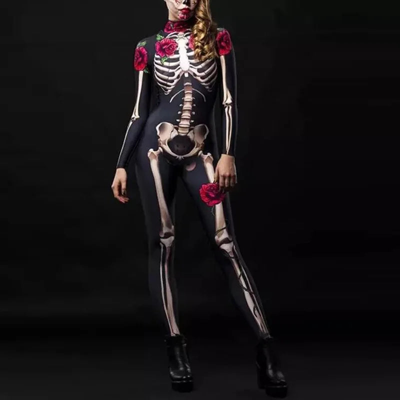 Women Adult Skeleton Halloween Costume in Red Roses and Pink Bows 01 sold by Poopy and Poops General Pet Store poppyandpoops.ca