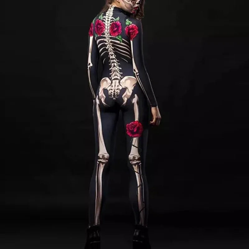 Women Adult Skeleton Halloween Costume in Red Roses and Pink Bows sold by Poopy and Poops General Pet Store poppyandpoops.ca