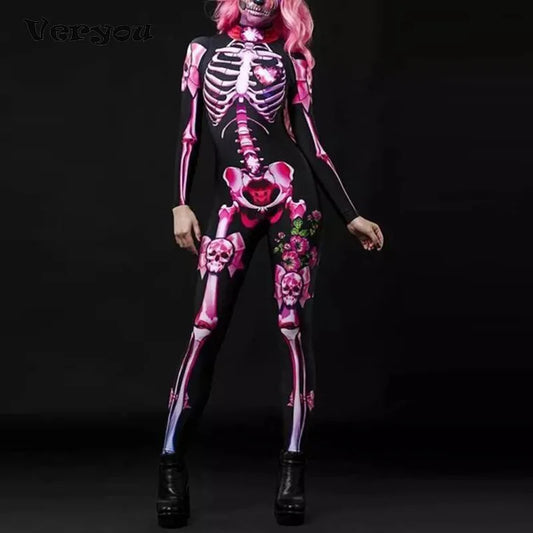 Women Adult Skeleton Halloween Costume in Red Roses and Pink Bows sold by Poopy and Poops General Pet Store poppyandpoops.ca