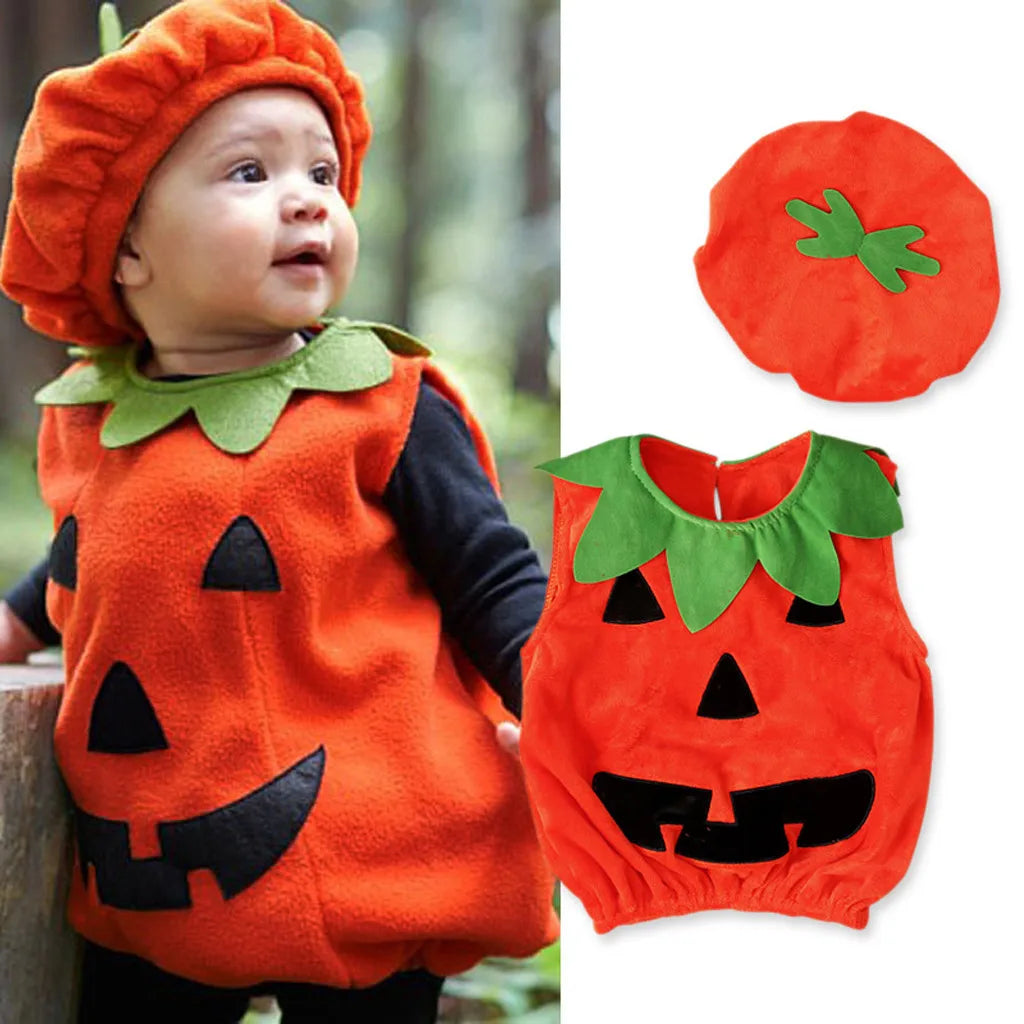 Baby Halloween Costume Pumpkin Romper with Hat Orange CN sold by Poopy and Poops General Pet Store poppyandpoops.ca