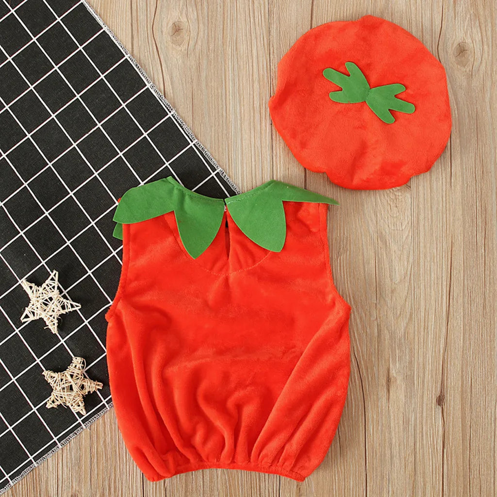 Baby Halloween Costume Pumpkin Romper with Hat sold by Poopy and Poops General Pet Store poppyandpoops.ca