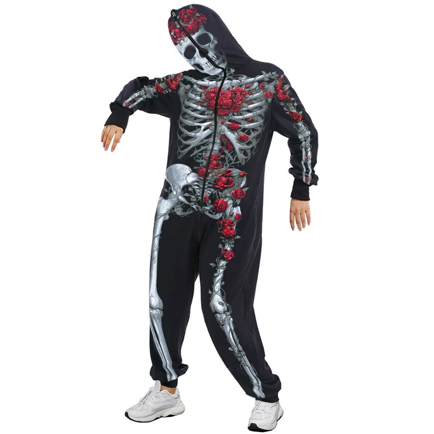 Halloween Costume for Unisex Jumpsuit Scary Skull Halloween Costumes Printing Skeleton Zipper Hoodies Jumpsuits Men and Women BKAP006 sold by Poopy and Poops General Pet Store poppyandpoops.ca