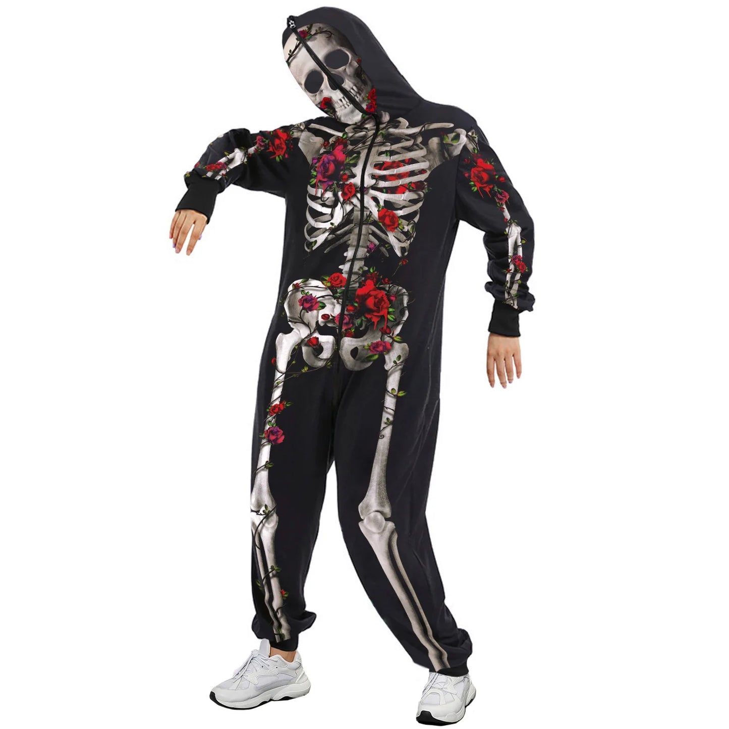 Halloween Costume for Unisex Jumpsuit Scary Skull Halloween Costumes Printing Skeleton Zipper Hoodies Jumpsuits Men and Women BKAP001 sold by Poopy and Poops General Pet Store poppyandpoops.ca