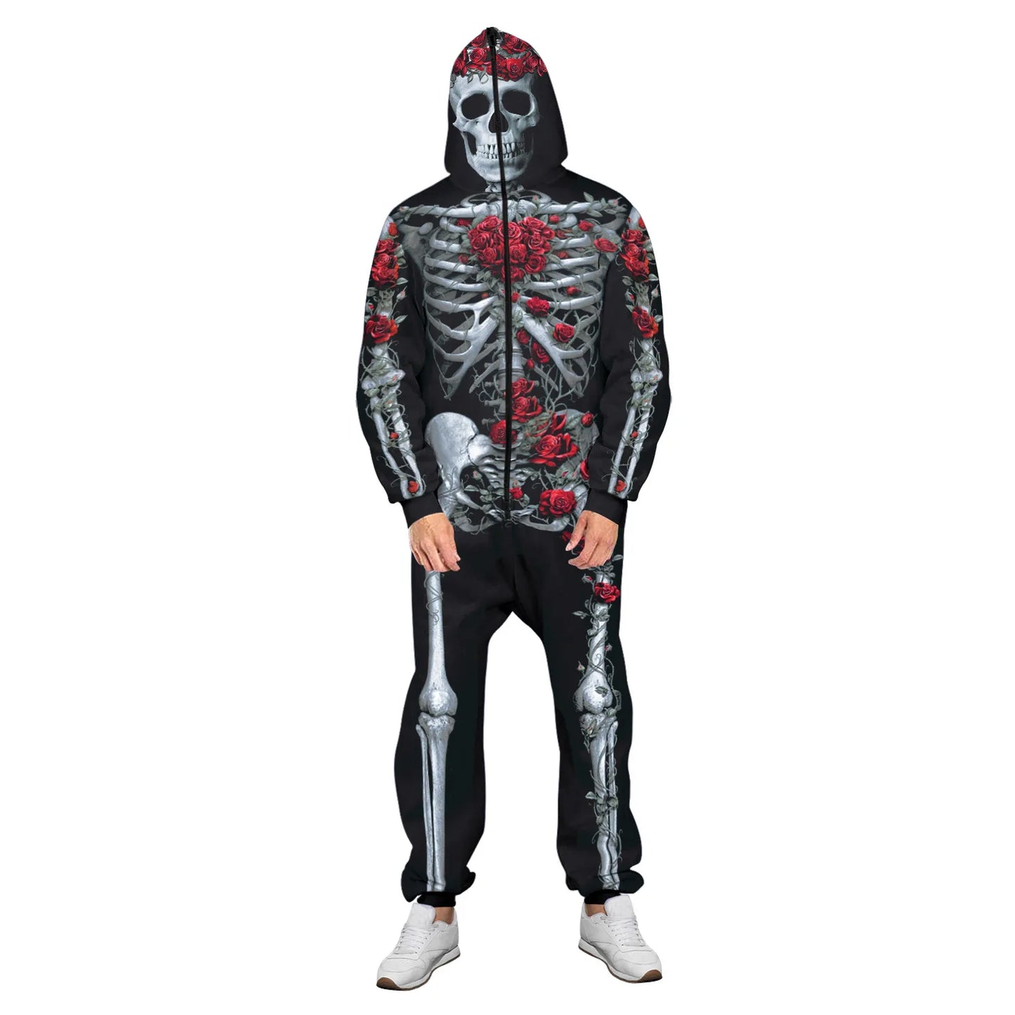 Halloween Costume for Unisex Jumpsuit Scary Skull Halloween Costumes Printing Skeleton Zipper Hoodies Jumpsuits Men and Women sold by Poopy and Poops General Pet Store poppyandpoops.ca