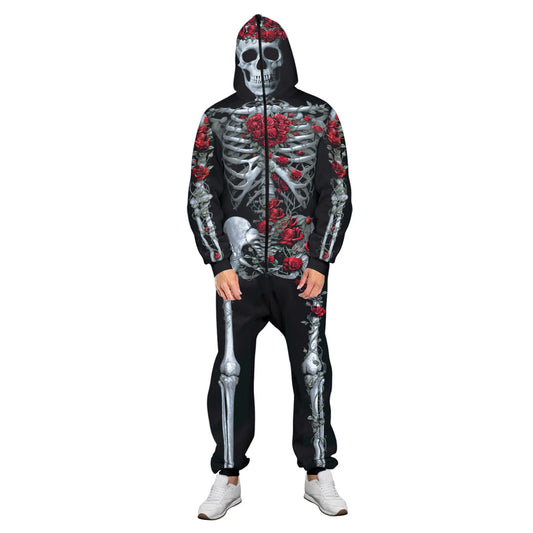 Halloween Costume for Unisex Jumpsuit Scary Skull Halloween Costumes Printing Skeleton Zipper Hoodies Jumpsuits Men and Women sold by Poopy and Poops General Pet Store poppyandpoops.ca