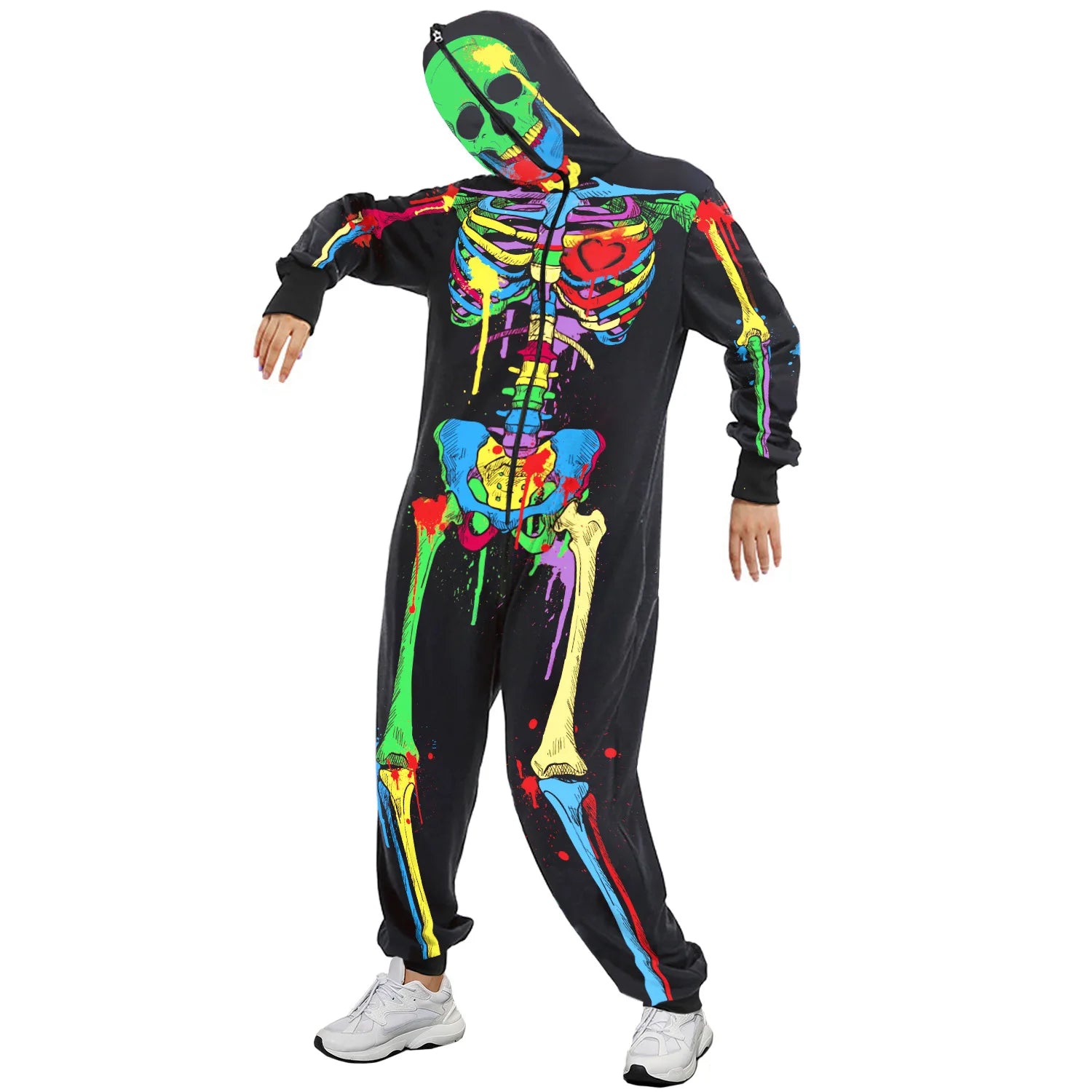 Halloween Costume for Unisex Jumpsuit Scary Skull Halloween Costumes Printing Skeleton Zipper Hoodies Jumpsuits Men and Women sold by Poopy and Poops General Pet Store poppyandpoops.ca