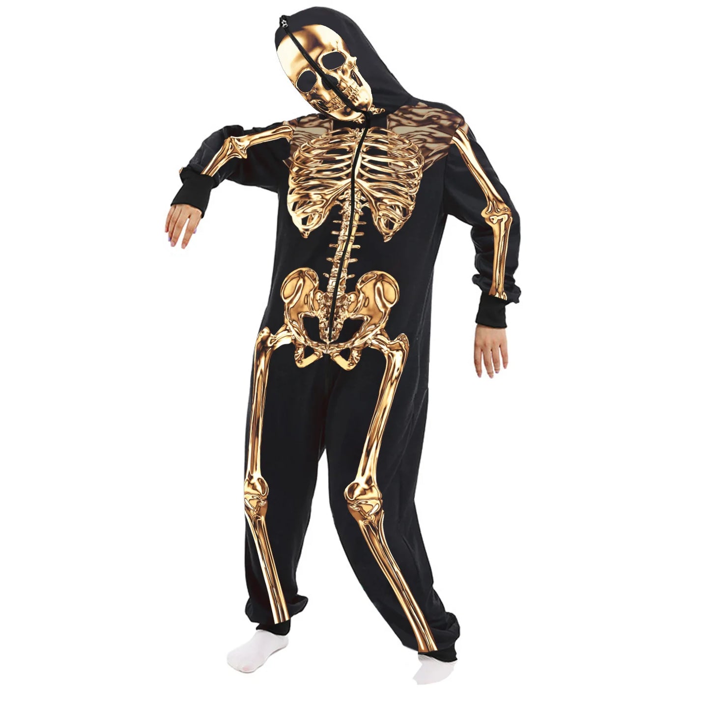 Halloween Costume for Unisex Jumpsuit Scary Skull Halloween Costumes Printing Skeleton Zipper Hoodies Jumpsuits Men and Women BKAP002 sold by Poopy and Poops General Pet Store poppyandpoops.ca