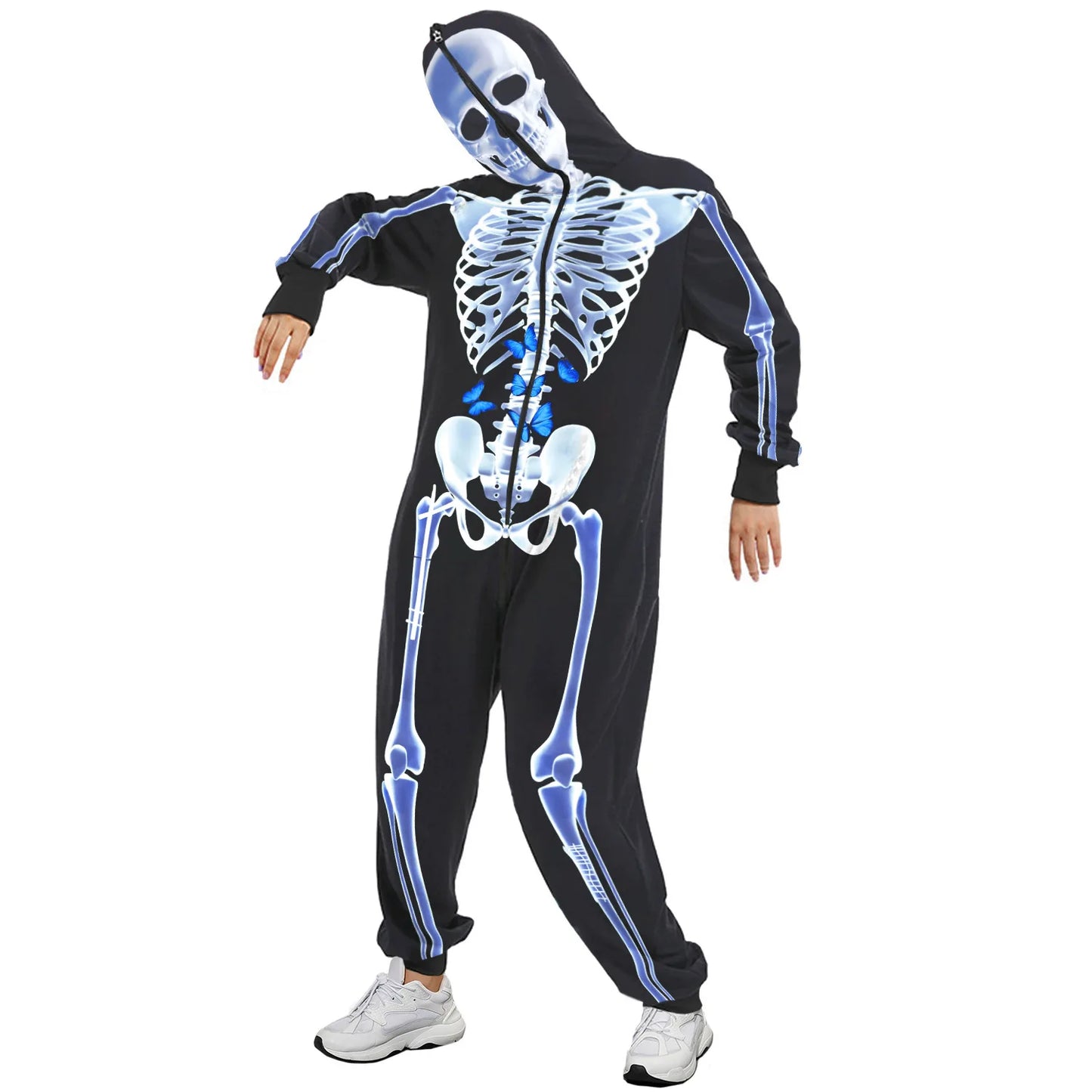 Halloween Costume for Unisex Jumpsuit Scary Skull Halloween Costumes Printing Skeleton Zipper Hoodies Jumpsuits Men and Women BKAP004 sold by Poopy and Poops General Pet Store poppyandpoops.ca