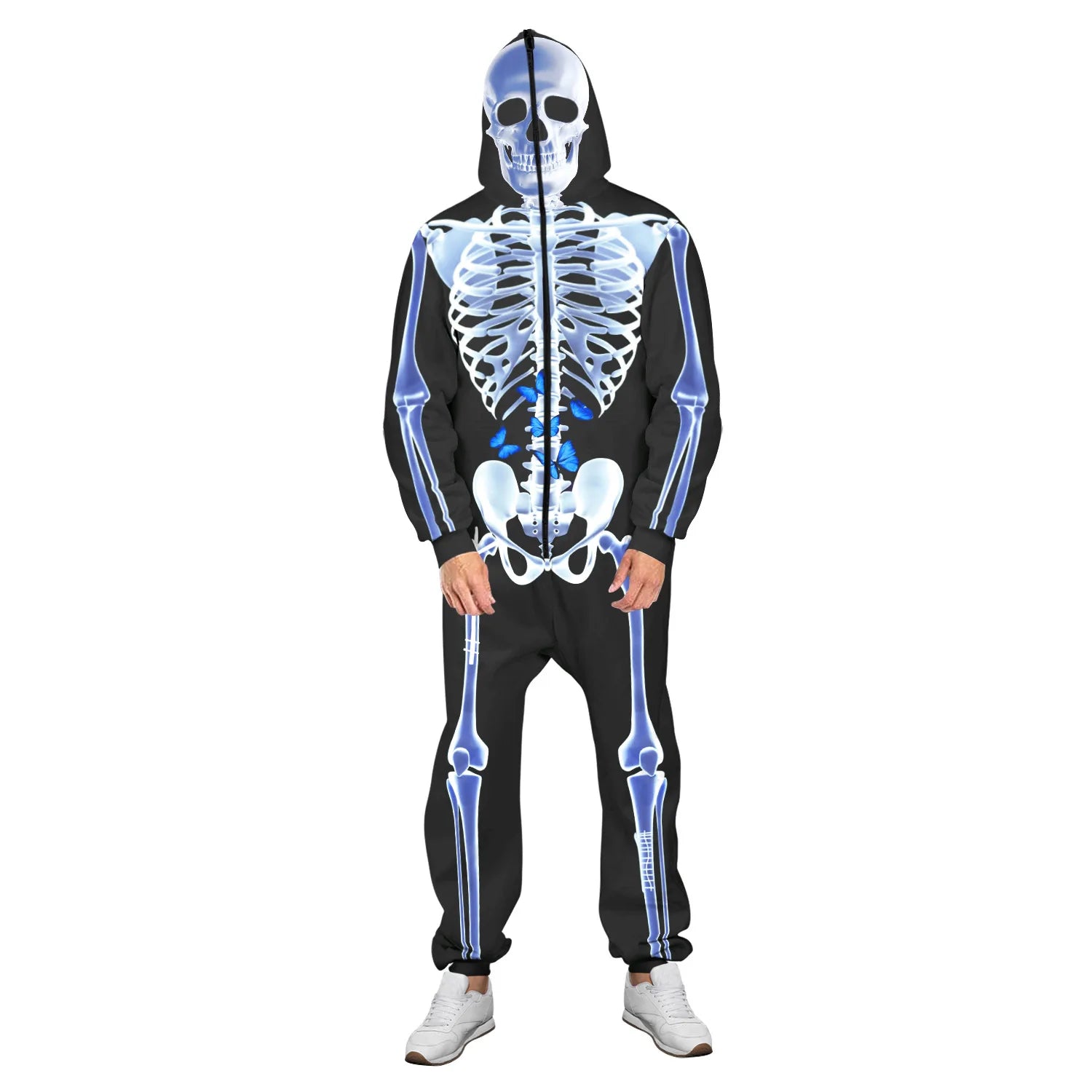 Halloween Costume for Unisex Jumpsuit Scary Skull Halloween Costumes Printing Skeleton Zipper Hoodies Jumpsuits Men and Women sold by Poopy and Poops General Pet Store poppyandpoops.ca