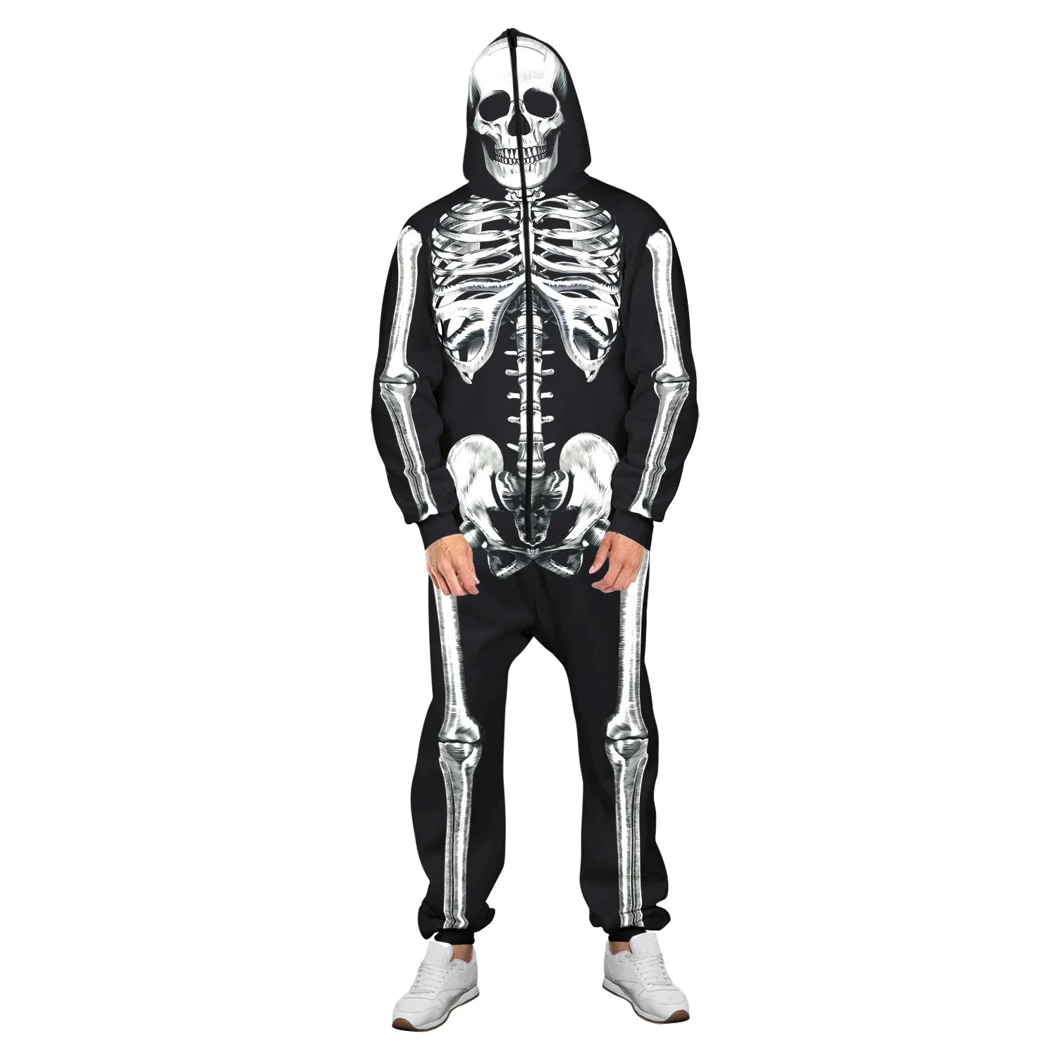 Halloween Costume for Unisex Jumpsuit Scary Skull Halloween Costumes Printing Skeleton Zipper Hoodies Jumpsuits Men and Women sold by Poopy and Poops General Pet Store poppyandpoops.ca