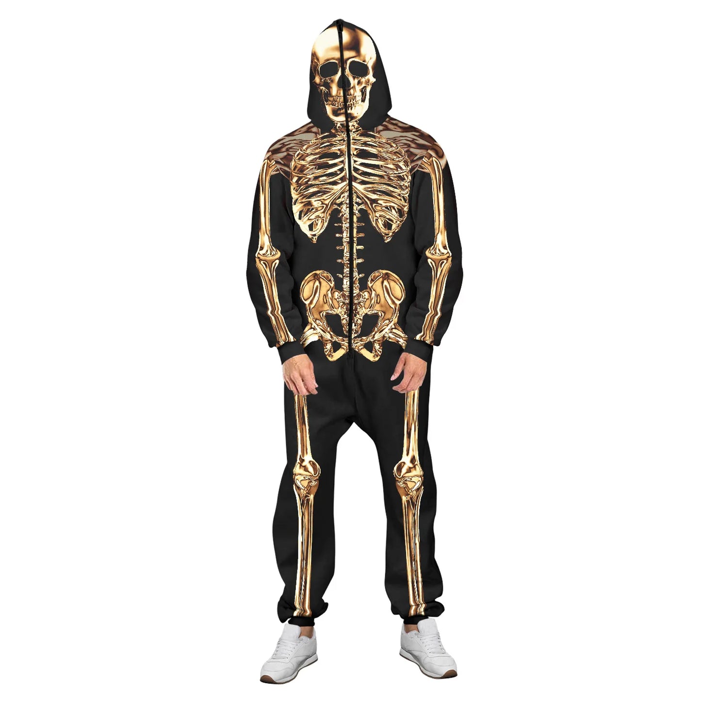 Halloween Costume for Unisex Jumpsuit Scary Skull Halloween Costumes Printing Skeleton Zipper Hoodies Jumpsuits Men and Women sold by Poopy and Poops General Pet Store poppyandpoops.ca