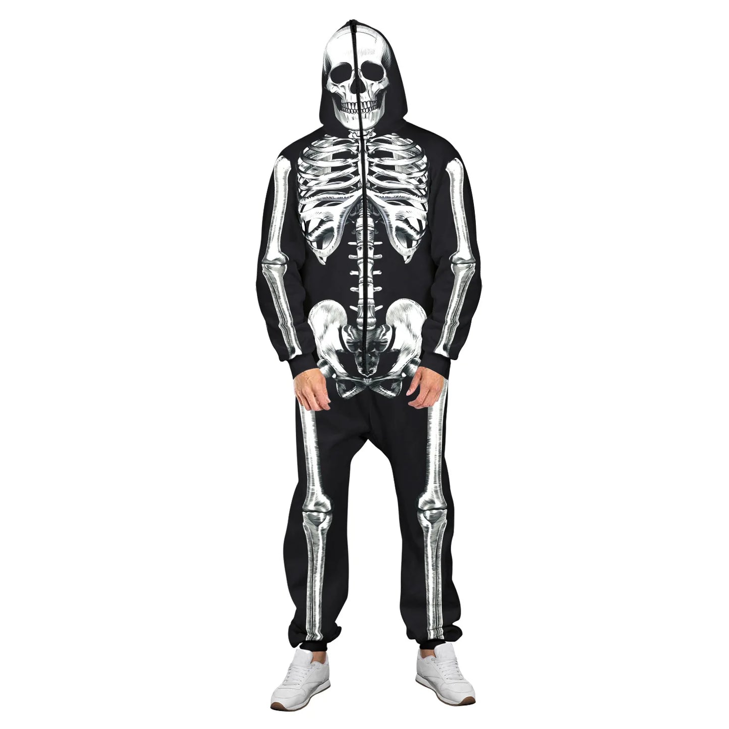 Halloween Costume for Unisex Jumpsuit Scary Skull Halloween Costumes Printing Skeleton Zipper Hoodies Jumpsuits Men and Women BKAP005 sold by Poopy and Poops General Pet Store poppyandpoops.ca