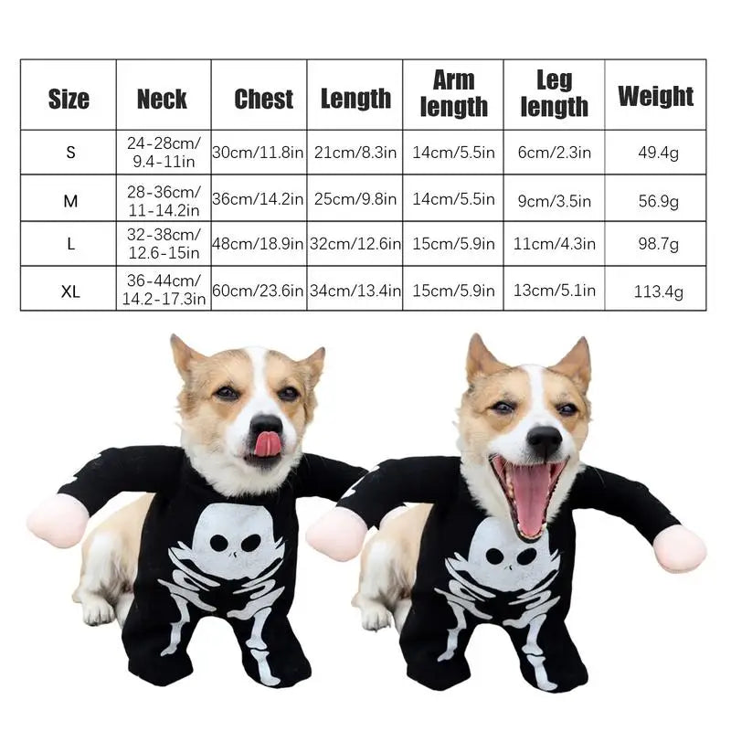 Dogs Glow In The Dark Spooky Skull Man With Plush Arms Halloween Costumes sold by Poopy and Poops General Pet Store poppyandpoops.ca