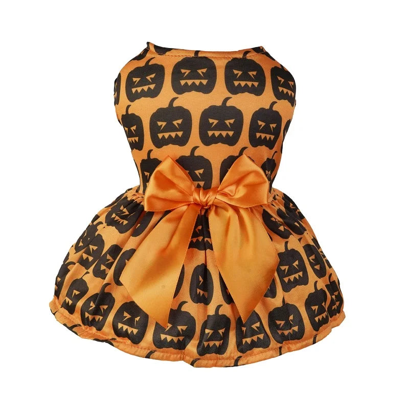 Halloween Dog Clothes with Pumpkin Print Funny Pet Dress Chihuahua Yorkie Clothing Bow Mesh Party Clothing Cat Costume Dog Dress A sold by Poopy and Poops General Pet Store poppyandpoops.ca