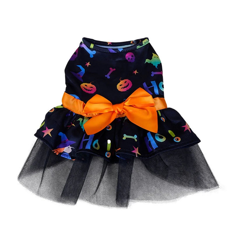 Halloween Dog Clothes with Pumpkin Print Funny Pet Dress Chihuahua Yorkie Clothing Bow Mesh Party Clothing Cat Costume Dog Dress G sold by Poopy and Poops General Pet Store poppyandpoops.ca