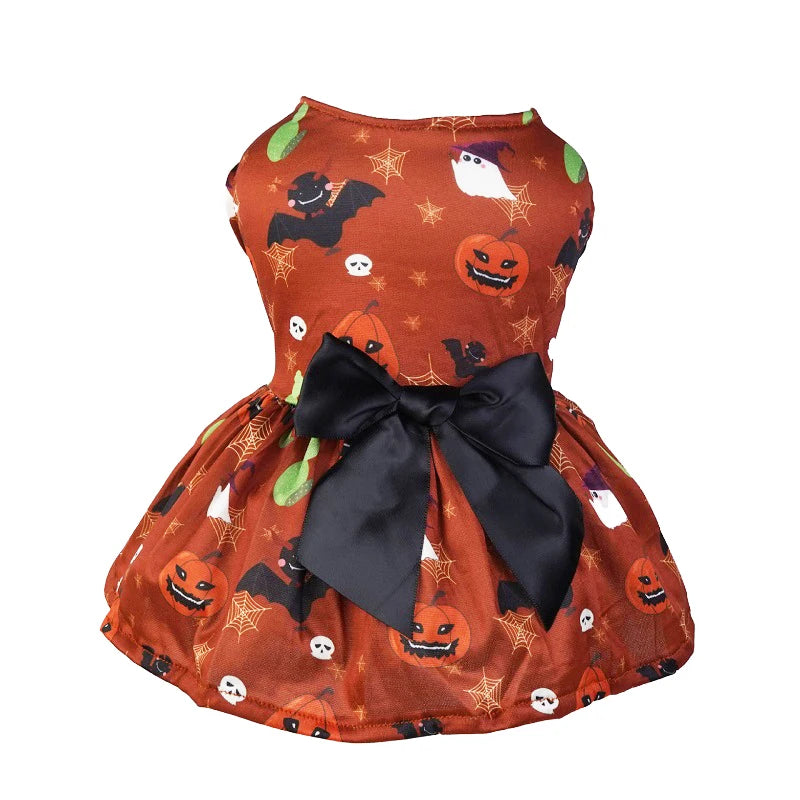 Halloween Dog Clothes with Pumpkin Print Funny Pet Dress Chihuahua Yorkie Clothing Bow Mesh Party Clothing Cat Costume Dog Dress B sold by Poopy and Poops General Pet Store poppyandpoops.ca