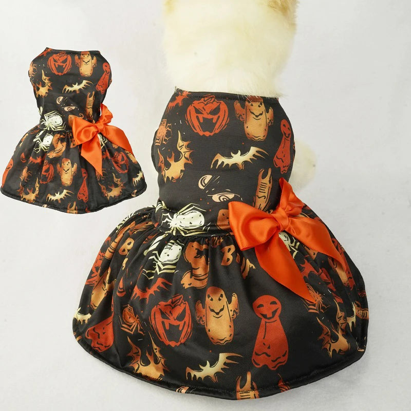 Halloween Dog Clothes with Pumpkin Print Funny Pet Dress Chihuahua Yorkie Clothing Bow Mesh Party Clothing Cat Costume Dog Dress sold by Poopy and Poops General Pet Store poppyandpoops.ca