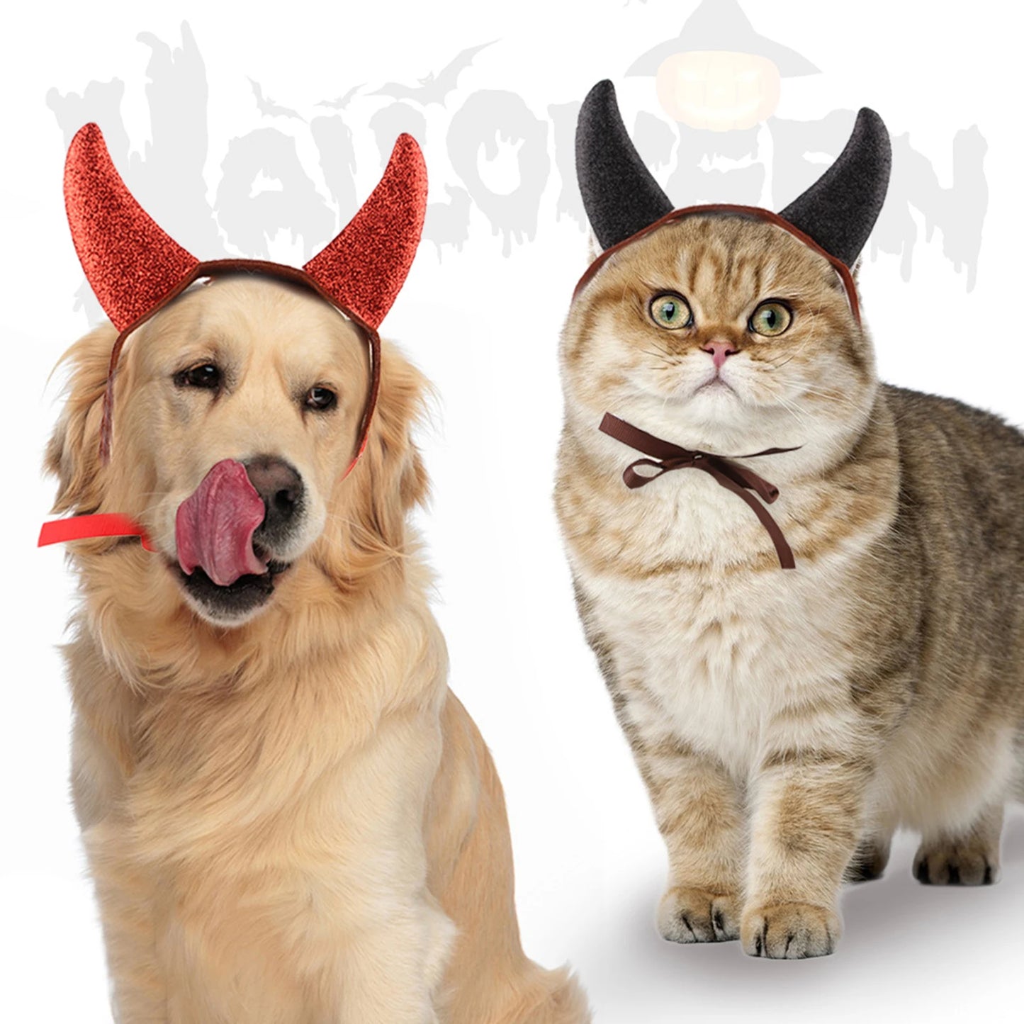Halloween Dog Costume Cat Devil Horns Headband Funny Pet Cosplay Accessory for Party sold by Poopy and Poops General Pet Store poppyandpoops.ca