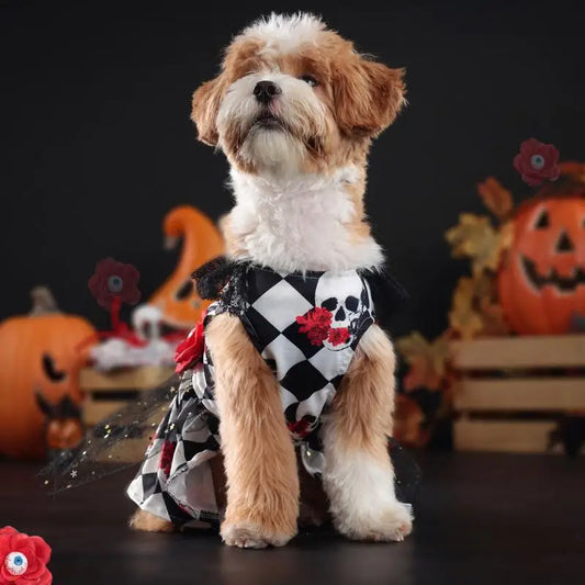 Dogs Skull Rose Pattern Halloween Dress Costume sold by Poopy and Poops General Pet Store poppyandpoops.ca