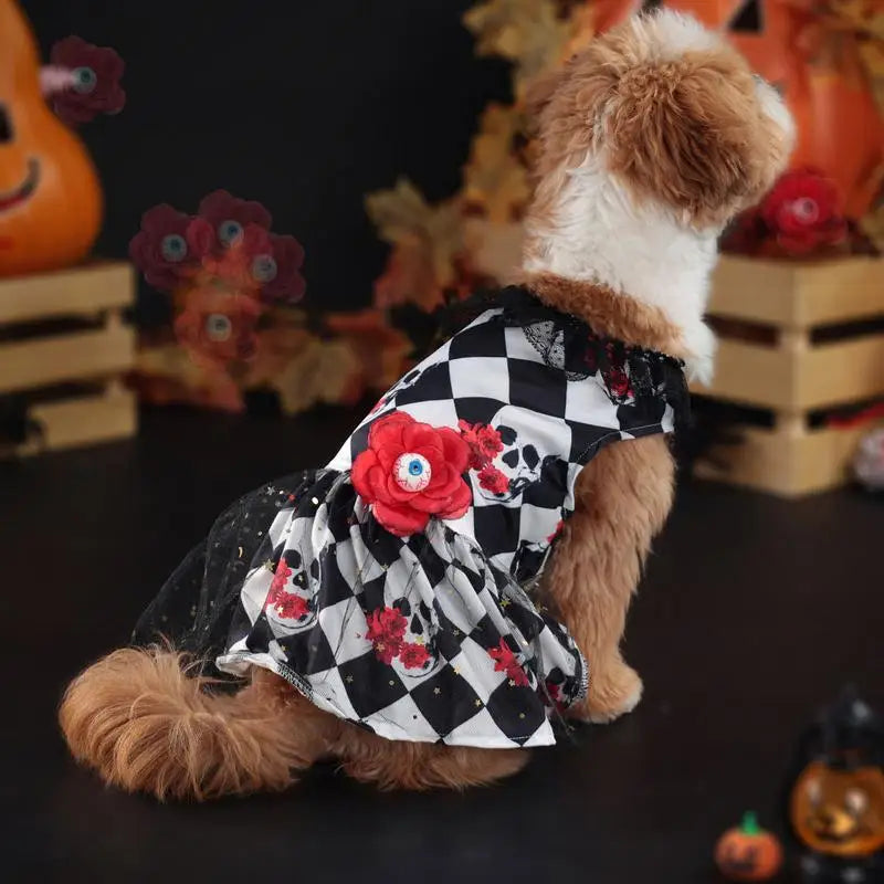Dogs Skull Rose Pattern Halloween Dress Costume sold by Poopy and Poops General Pet Store poppyandpoops.ca