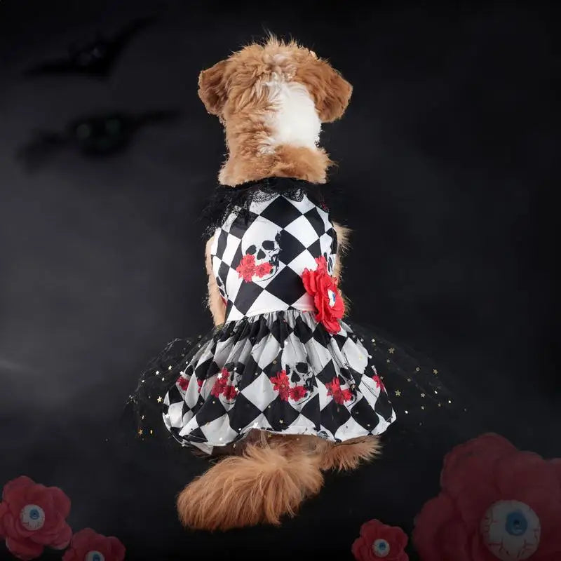 Dogs Skull Rose Pattern Halloween Dress Costume sold by Poopy and Poops General Pet Store poppyandpoops.ca