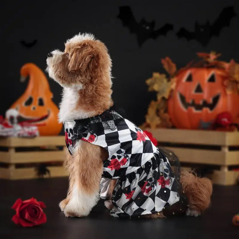 Dogs Skull Rose Pattern Halloween Dress Costume sold by Poopy and Poops General Pet Store poppyandpoops.ca