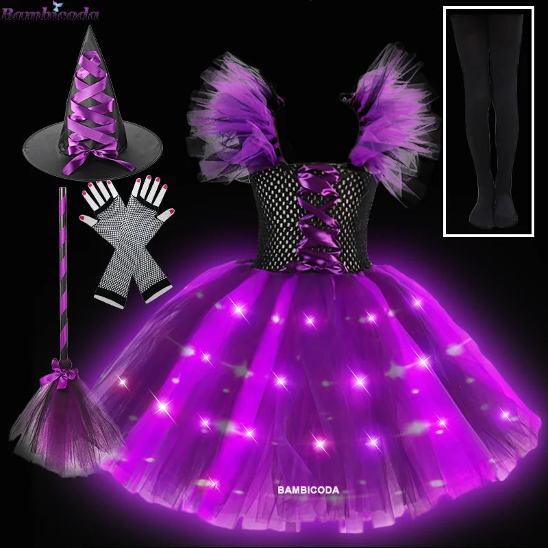 LED Light Up Girls Witch Dress Halloween Costume a7-led sold by Poopy and Poops General Pet Store poppyandpoops.ca
