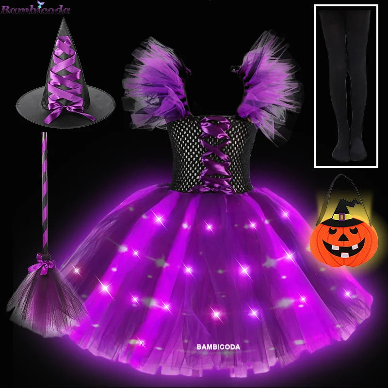 LED Light Up Girls Witch Dress Halloween Costume a5-led sold by Poopy and Poops General Pet Store poppyandpoops.ca
