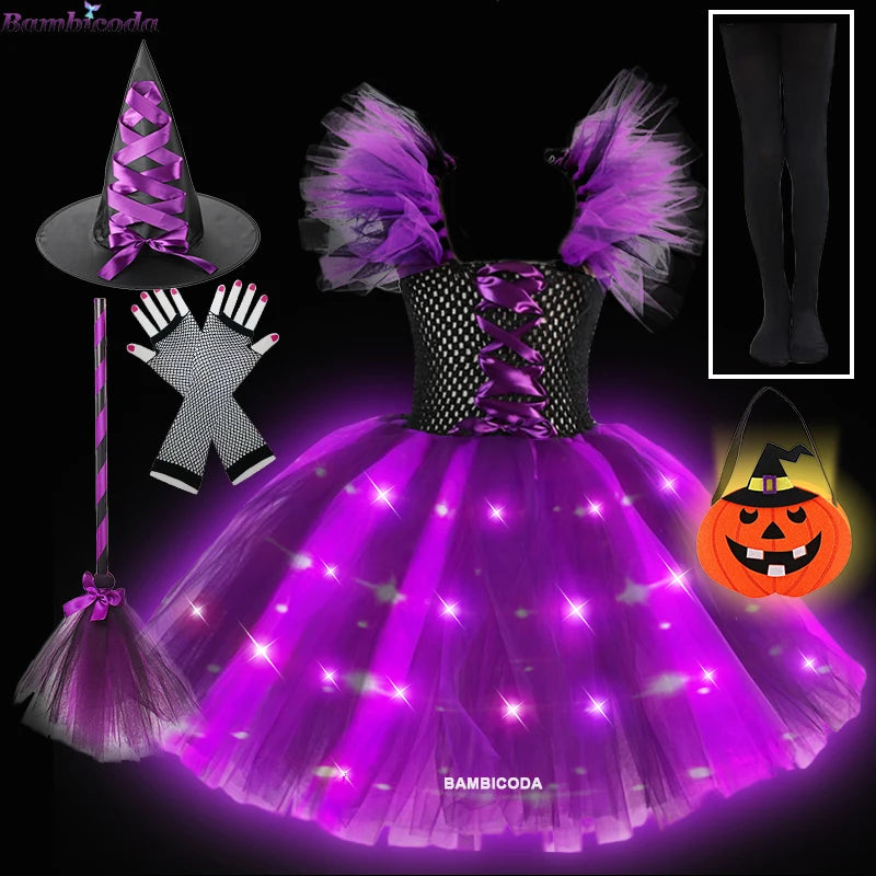 LED Light Up Girls Witch Dress Halloween Costume a9-led sold by Poopy and Poops General Pet Store poppyandpoops.ca
