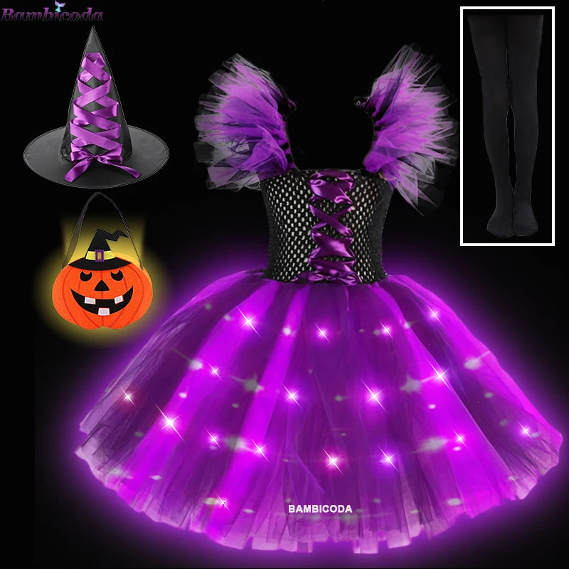 LED Light Up Girls Witch Dress Halloween Costume a8-led sold by Poopy and Poops General Pet Store poppyandpoops.ca
