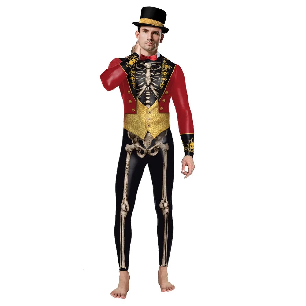 Male Halloween Costume Skeleton with Red fishtail jacket Bodysuit B142-293 sold by Poopy and Poops General Pet Store poppyandpoops.ca