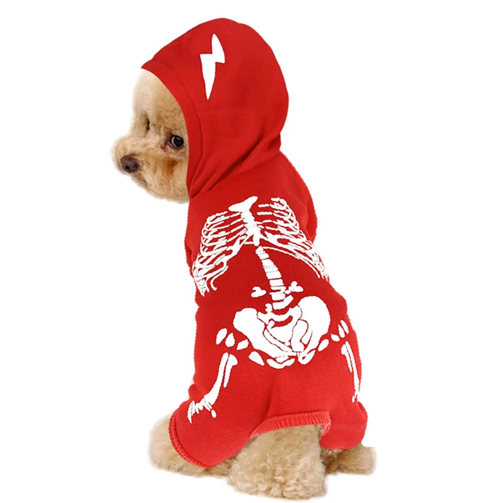 Glow In The Dark Red Or Black Skeleton Dog Hooded Onesie Halloween Costume sold by Poopy and Poops General Pet Store poppyandpoops.ca